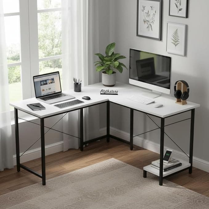 Executive L-Shaped Desk with Hutch - Black